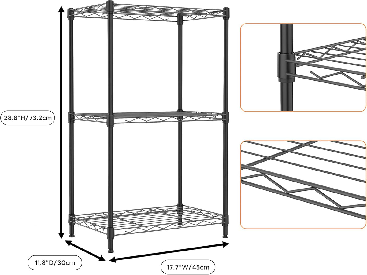 M MZG 450 lbs Steel Storage Shelving 3-Tier Utility Shelving Unit Steel Organizer Wire Rack for Home,Kitchen,Office (11.8" D x 17.7" W x 26.3" H) - Colors B