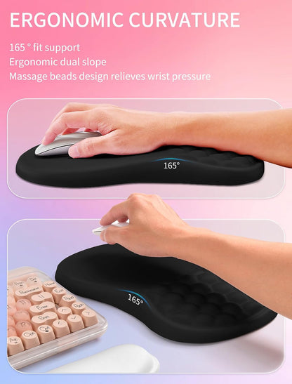 2in1 Combination, Wave Keyboard Wrist Rest and Ergonomic Curvature Mouse Pad Wrist Support for Relieve Wrist Pain, Filled with Soft Cushion Memory Foam, Black