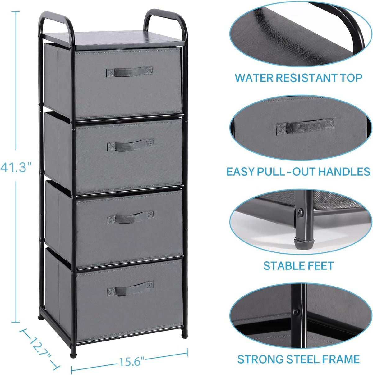 Dresser Storage with 3 Drawers, Fabric Dresser Tower, Vertical Storage Unit for Bedroom, Closet, Office, Black