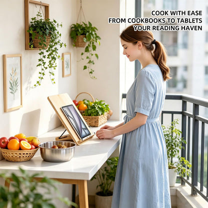 wishacc Large Bamboo Document Holder for Desk - 5 Adjustable Angles Paper Stand for Typing, Oversized Copyholder & Desktop Easel with 2 Page Clips, Foldable Sheet Holder for Legal Pad