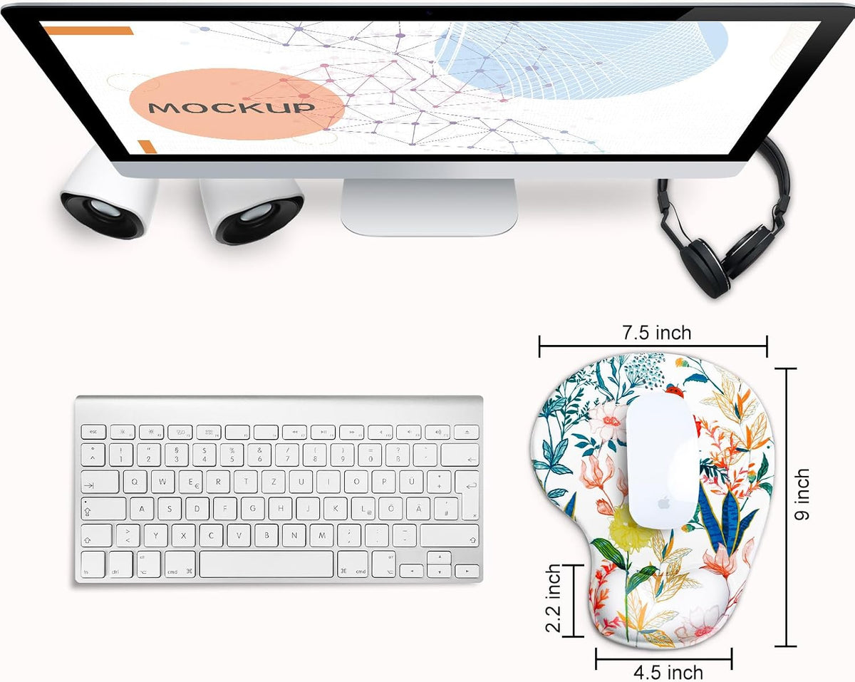 JIKIOU Mouse Pad, 2 Pack Ergonomic Mouse Pads with Comfortable Gel Wrist Rest Support and Smooth Cloth, Non-Slip PU Base for Easy Typing Pain Relief Durable and Easy to Clean Small Black