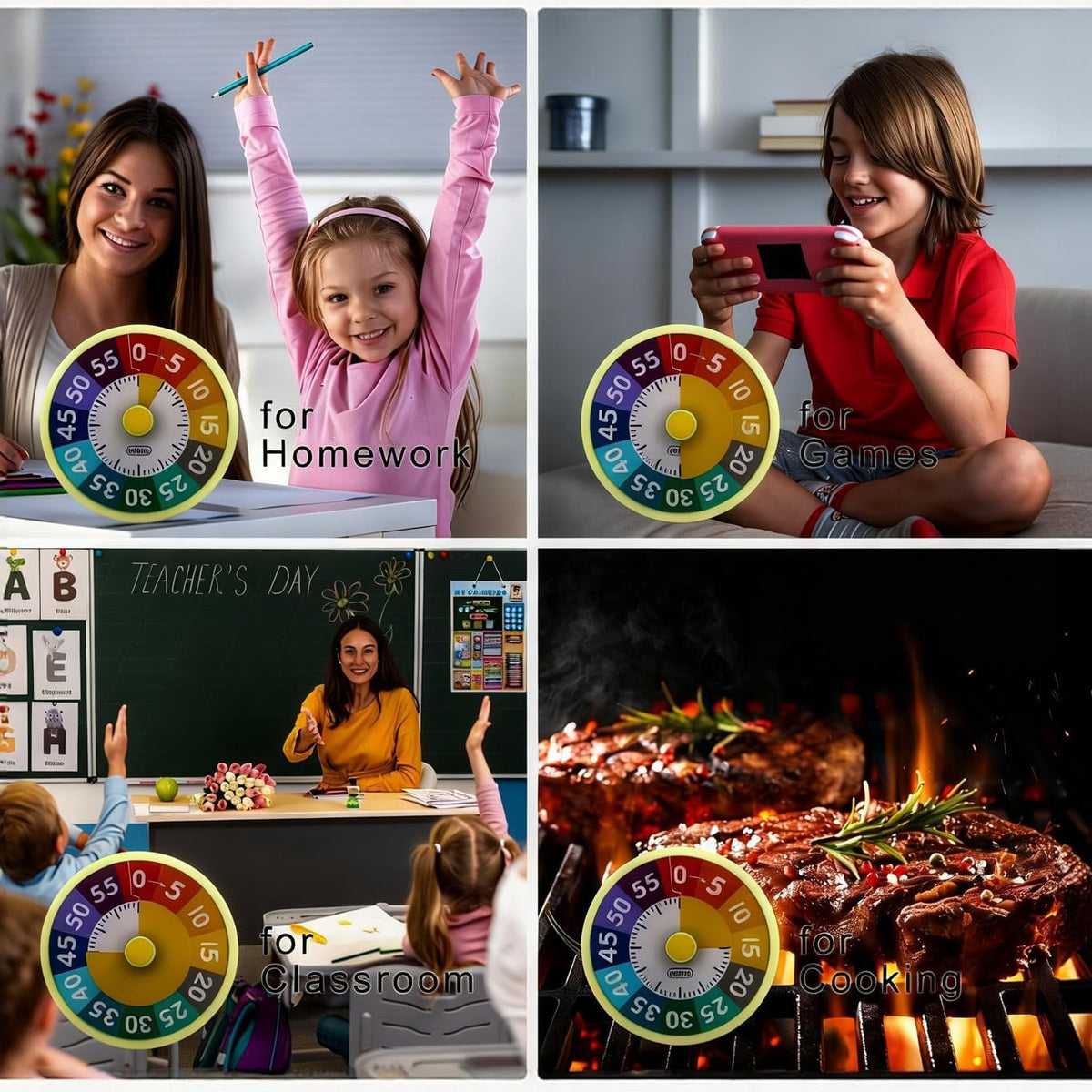 G.CATACC 60 Minute Visual Timer for Classroom Kids Teachers, 4-Inch Countdown Timer for Kitchen Cooking, Toddler, Training, Study, Work (Battery Not Included)
