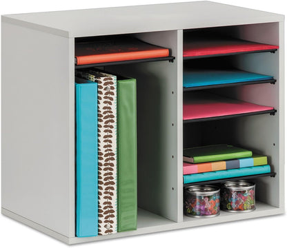 Safco 9422GR Wood Adjustable Literature & Paper Organizer, 16 Adjustable Compratment, Stackable Durable Construction, Home, Office, Mailroom, Classroom Mailbox , Gray
