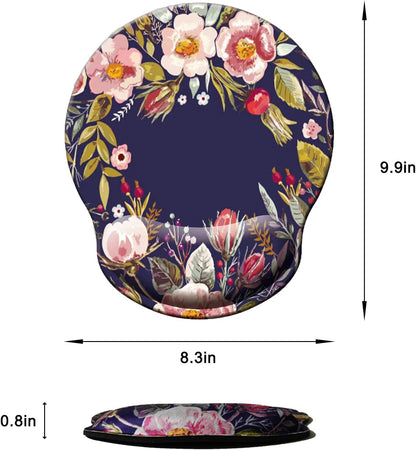 Mouse Pad with Wrist Support, Ergonomic Mouse Pad with Memory Foam Wrist Rest Cushion, Non-Slip Rubber Base Gaming Mice Pad for Home Office Computer Laptop, Flower Black