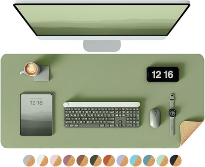 Double-Sided Desk Pad, 31.5"x15.7"Leather Desk Mat, Eco Cork Desk Pad Protector,Large Mouse Pad,Waterproof Desk Blotter for Office/Home(Coffee)