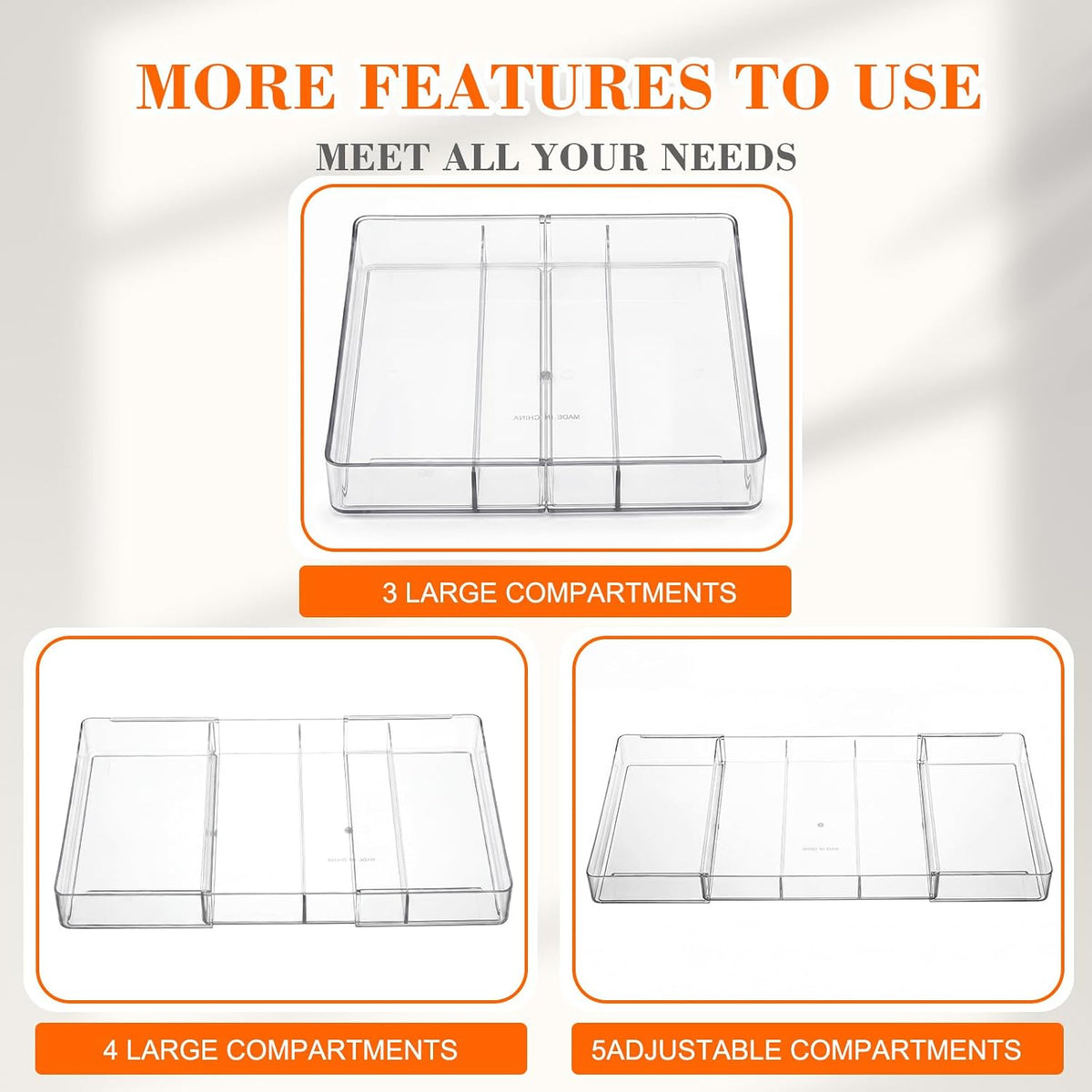 Briwooody 1 Pcs Large Expandable Acrylic Drawer Organizers, Grid Adjustable Drawer, Dividers Organizer for Desk, Makeup, Jewelry, Office, Kitchen Supplies (Clear,11 Compartments)