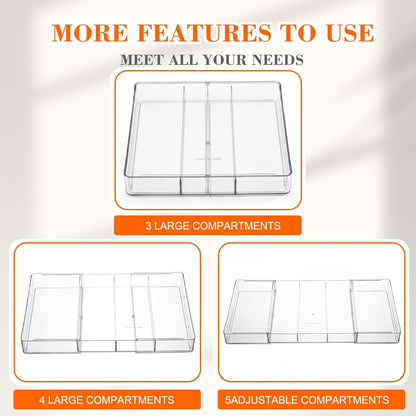 Briwooody 1 Pcs Large Expandable Acrylic Drawer Organizers, Grid Adjustable Drawer, Dividers Organizer for Desk, Makeup, Jewelry, Office, Kitchen Supplies (Clear,11 Compartments)
