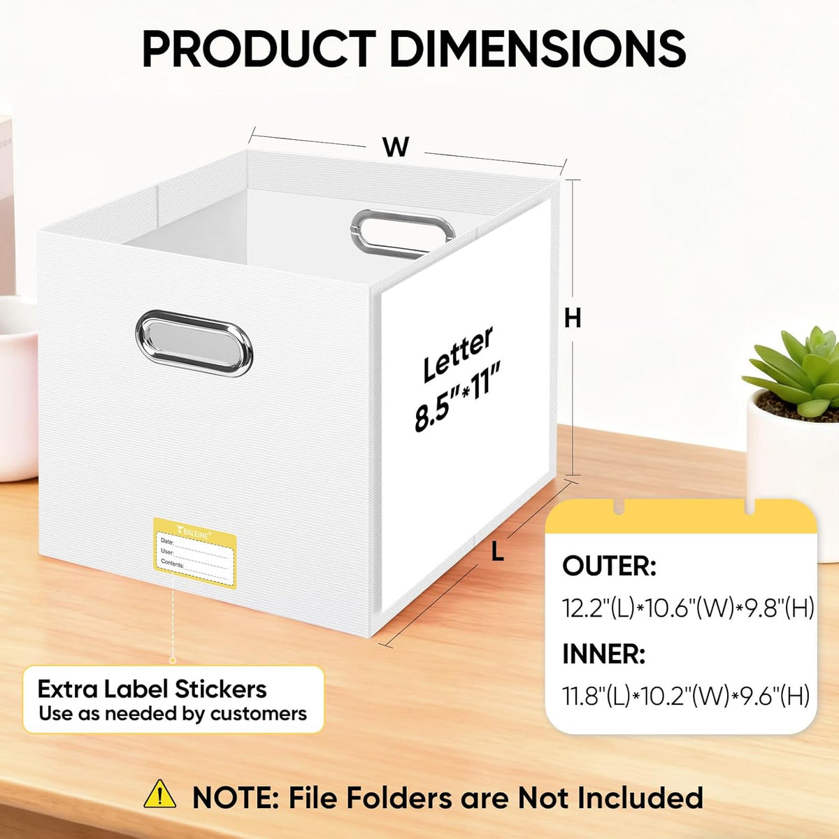 BALEINE File Organizer Box, Cardboard File Folder Organizer with Handle for Letter Size, Portable Collapsible Hanging Filing Box for Home Office Document Storage (2 Pack, Black)