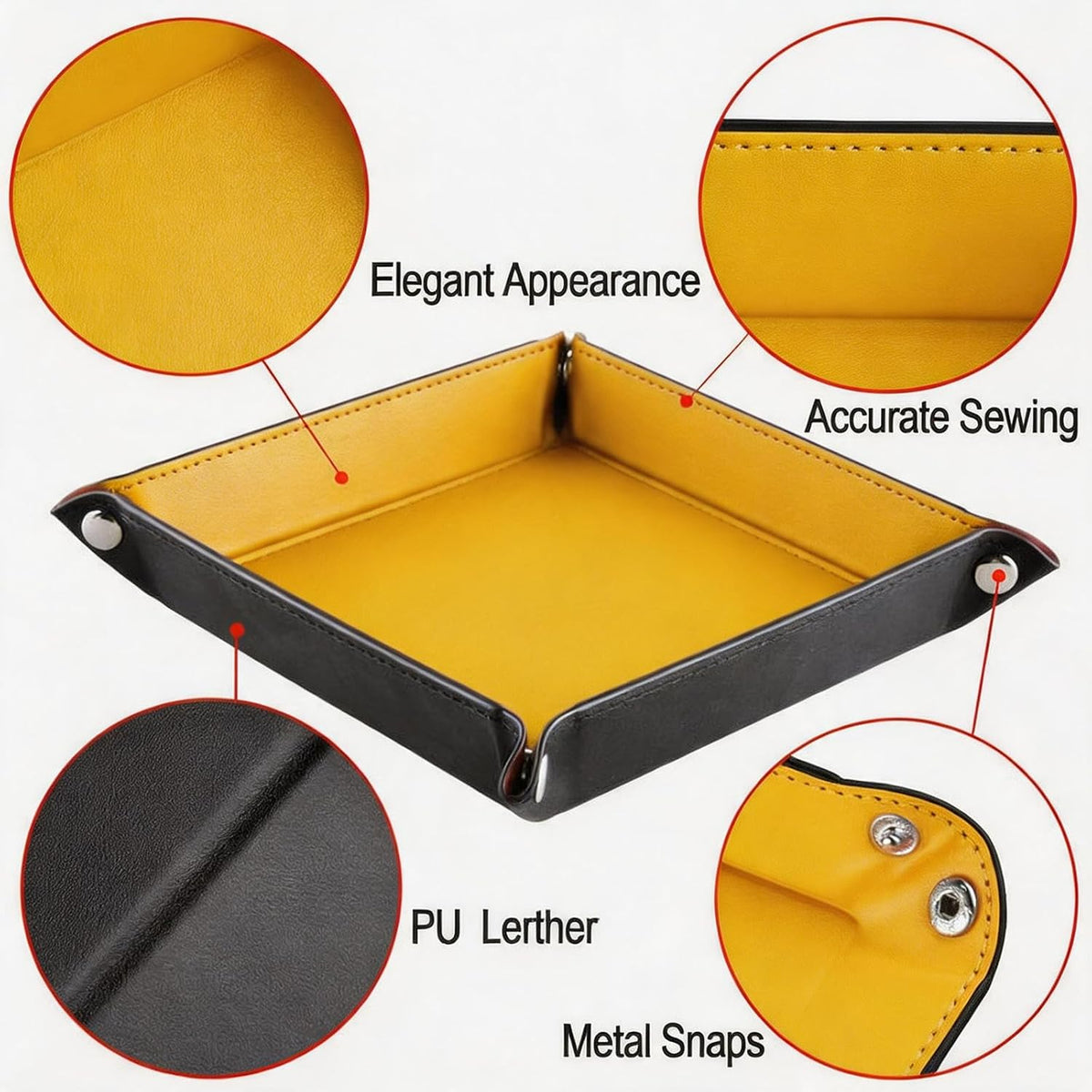 Valet Tray Desktop Storage Organizer – Vegan Leather Catchall Bedside Vanity Tray Nightstand Caddy Holder for Remote Controller, Watch, Keys, Phone, Wallet, Coin, Jewelry (Orange/Black)