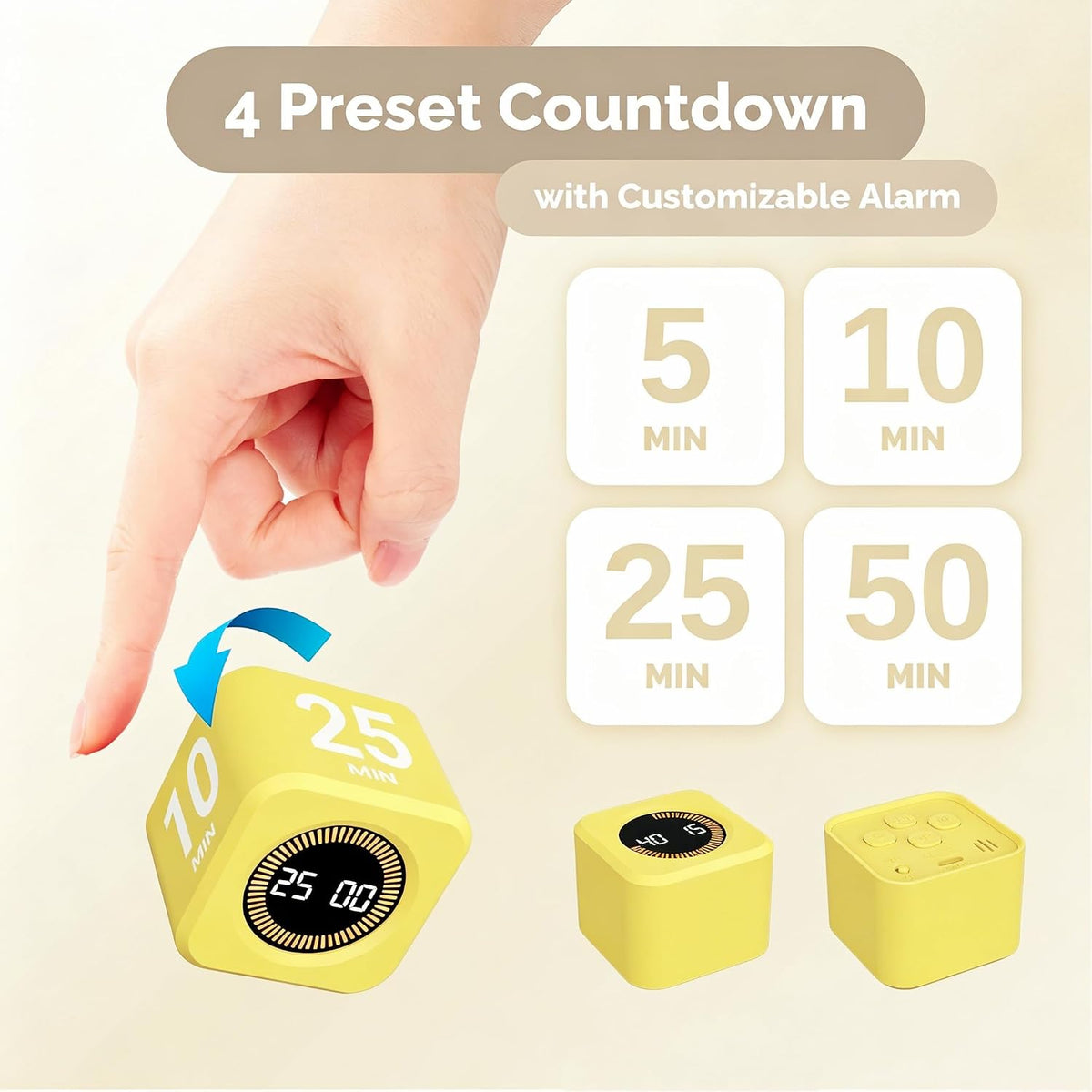 KADAMS Pomodoro Cube Timer Productivity Visual Timer - 5/10/25/50 Min Rotating Countdown (1, Green)
