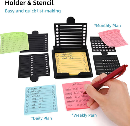 Sticky Note Holder and Stencil Compatible with 3x3 Post It Notes