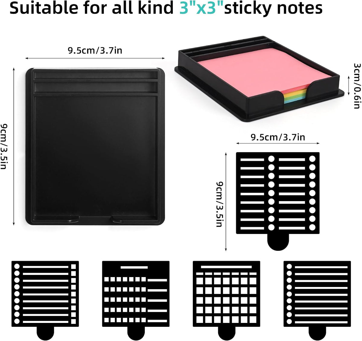 Sticky Note Holder and Stencil Compatible with 3x3 Post It Notes