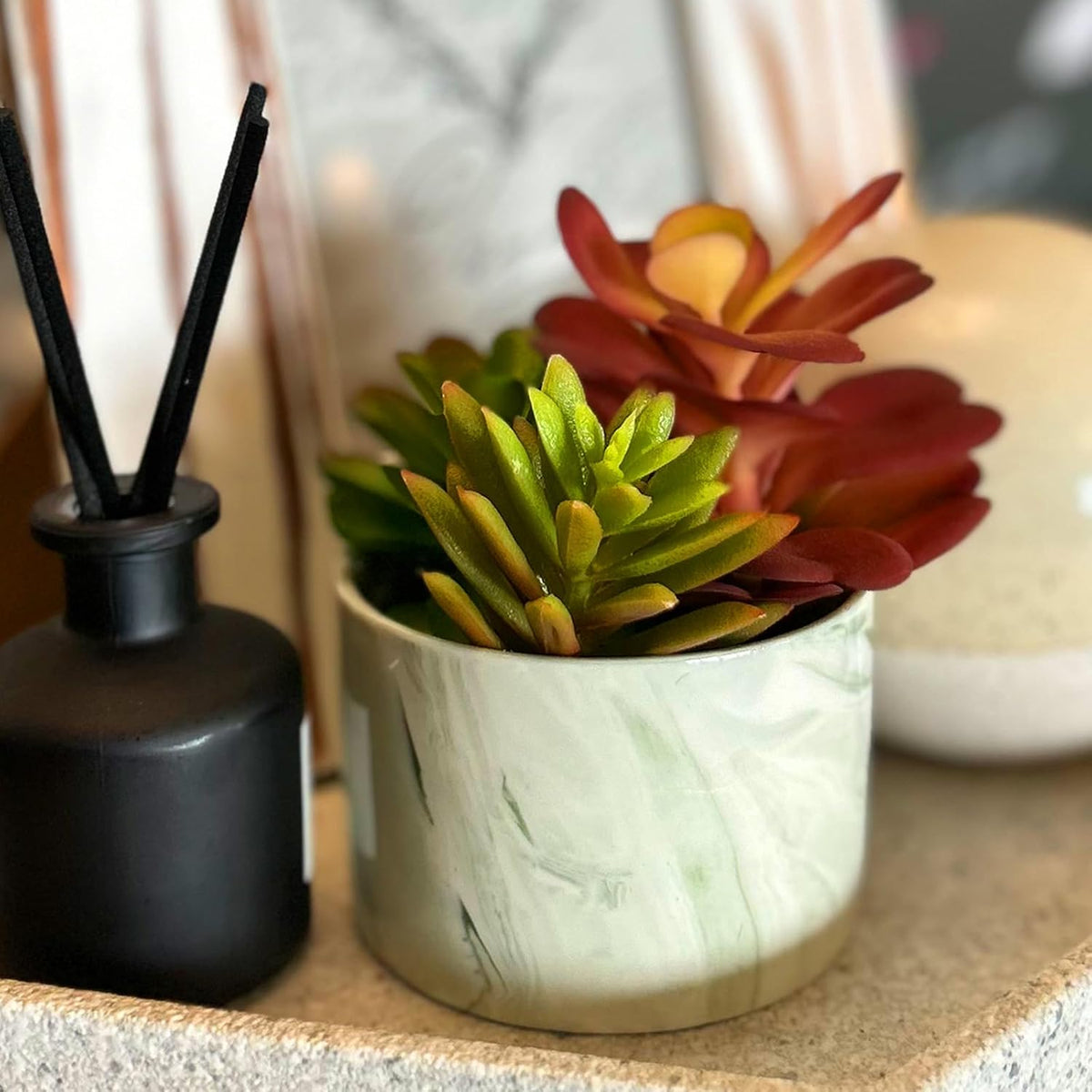 Artificial Plants Cute Colourful Succulents in Ceramic Planter Fake Plant Flowers Potted for Home Living Room Office Desk Decor Bathroom Bedroom Indoor Decoration