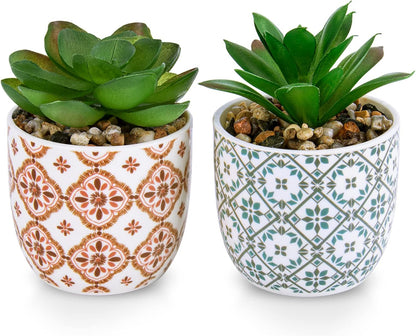 Artificial Plants Cute Colourful Succulents in Ceramic Planter Fake Plant Flowers Potted for Home Living Room Office Desk Decor Bathroom Bedroom Indoor Decoration