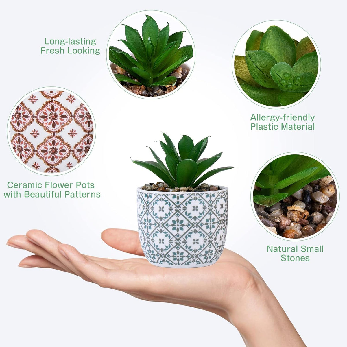 Artificial Plants Cute Colourful Succulents in Ceramic Planter Fake Plant Flowers Potted for Home Living Room Office Desk Decor Bathroom Bedroom Indoor Decoration