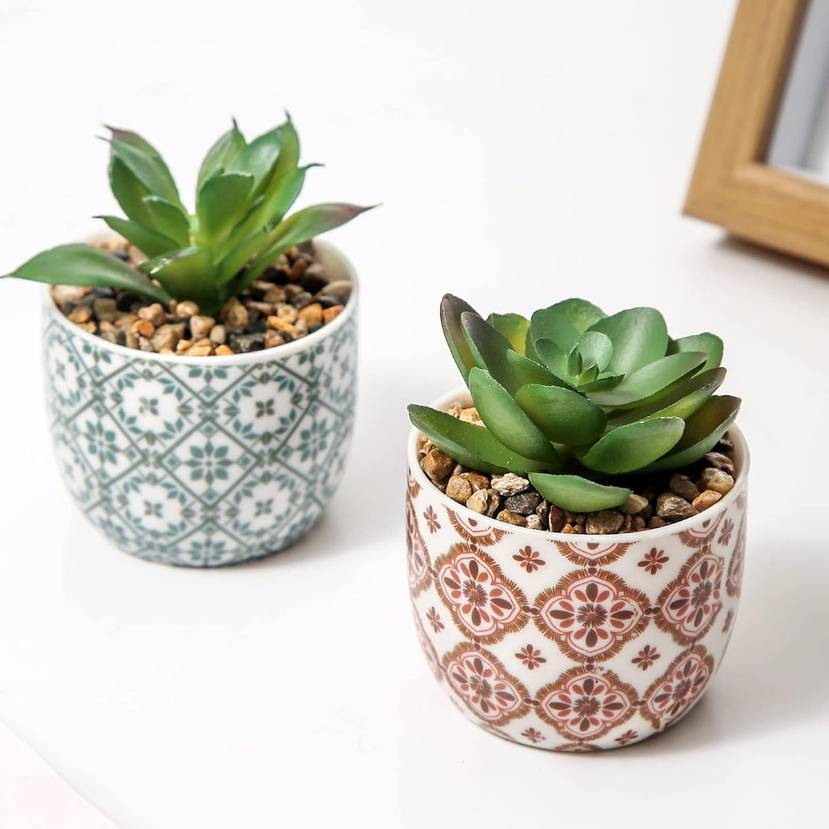 Artificial Plants Cute Colourful Succulents in Ceramic Planter Fake Plant Flowers Potted for Home Living Room Office Desk Decor Bathroom Bedroom Indoor Decoration