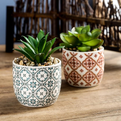 Artificial Plants Cute Colourful Succulents in Ceramic Planter Fake Plant Flowers Potted for Home Living Room Office Desk Decor Bathroom Bedroom Indoor Decoration