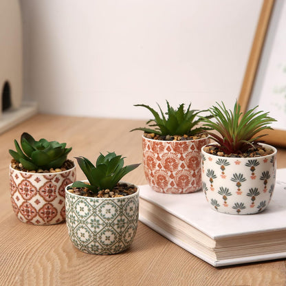 Artificial Plants Cute Colourful Succulents in Ceramic Planter Fake Plant Flowers Potted for Home Living Room Office Desk Decor Bathroom Bedroom Indoor Decoration