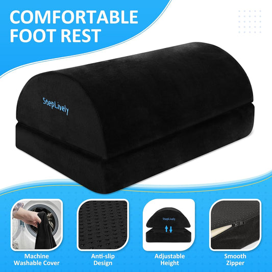 Foot Rest for Under Desk at Work, 2 Heights Foot Stool, Black
