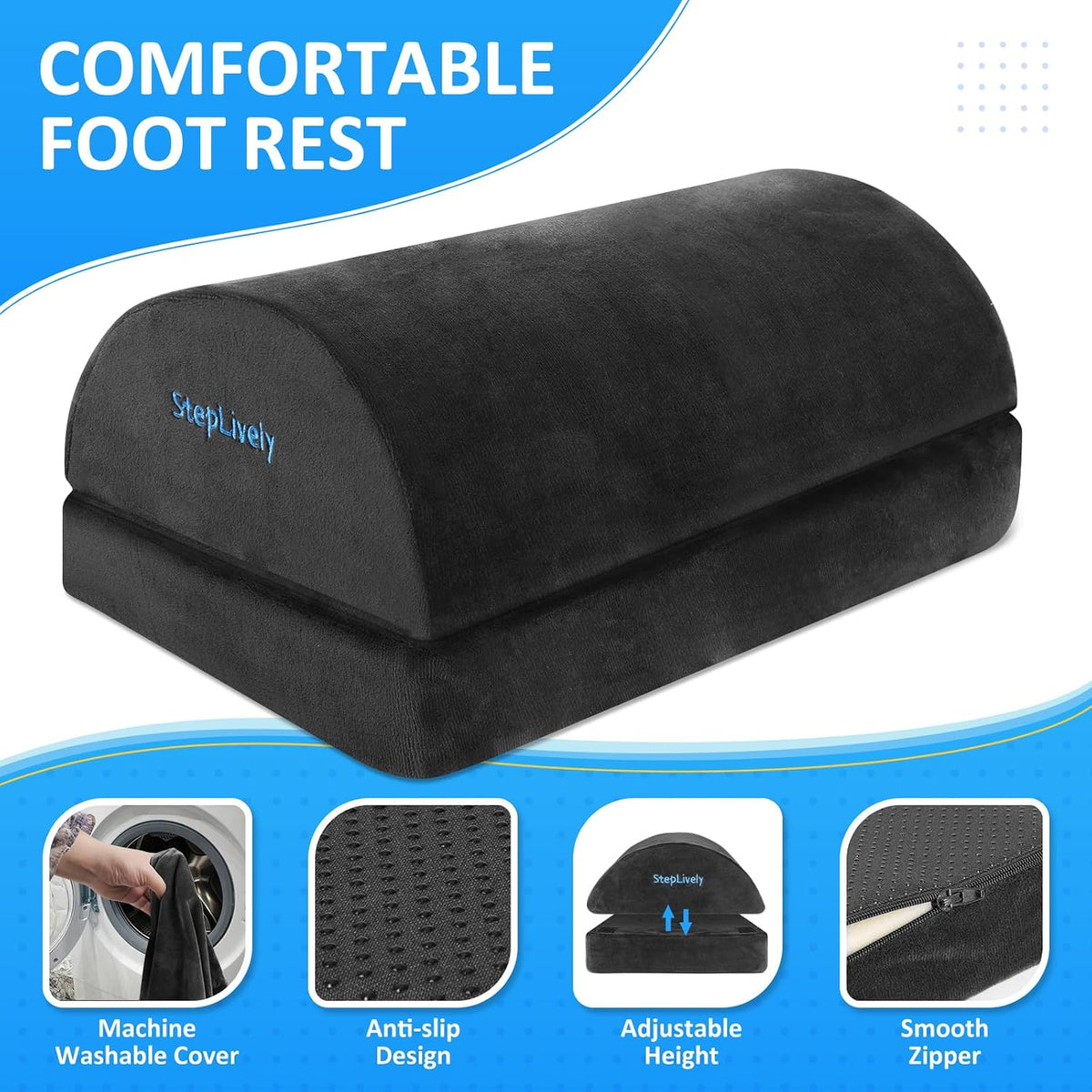 Foot Rest for Under Desk at Work, 2 Heights Foot Stool, Black