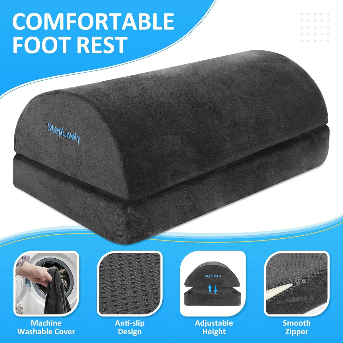 Foot Rest for Under Desk at Work, 2 Heights Foot Stool, Black