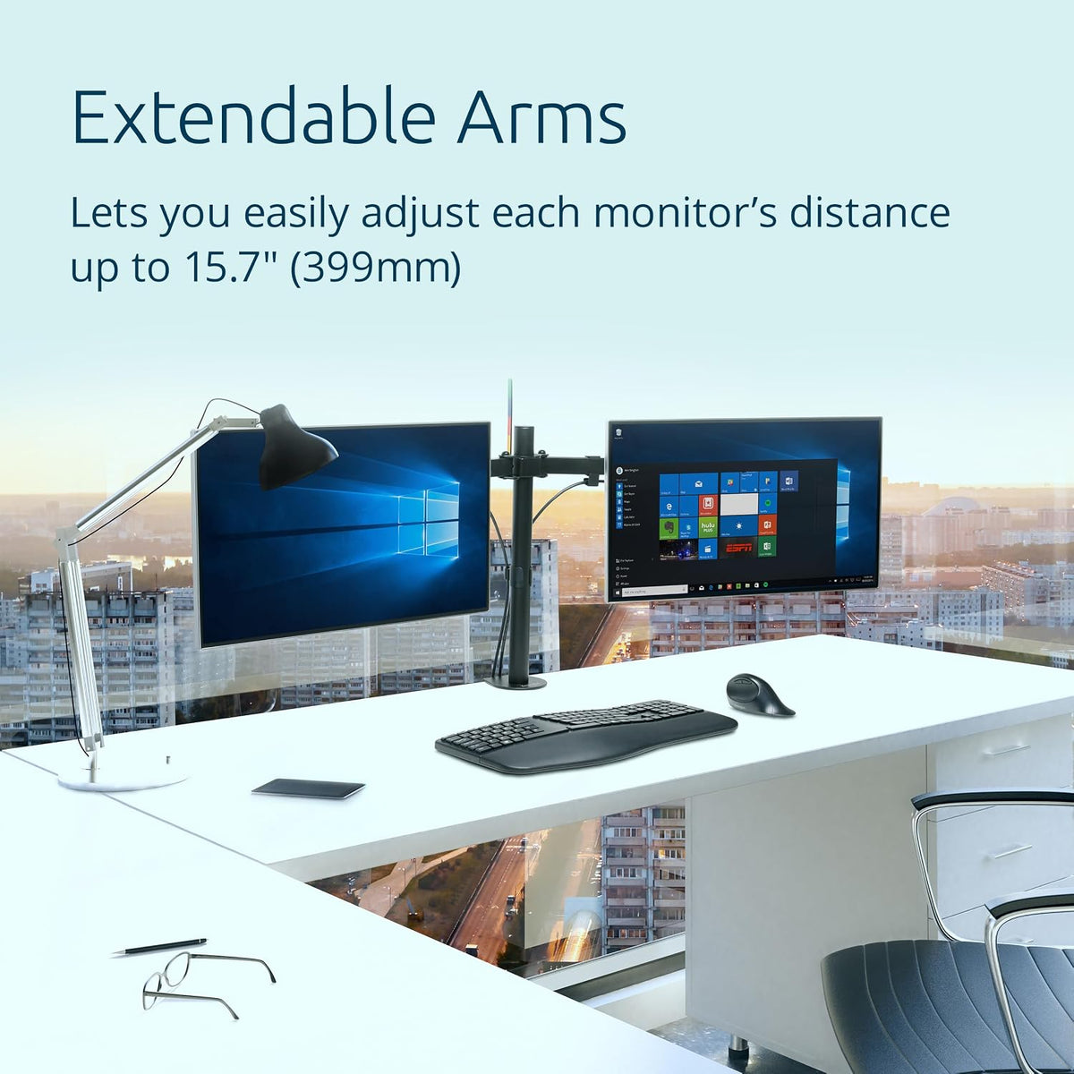 Dual Monitor Desk Mount, SmartFit Ergonomic Dual Monitor Arm for 2 Monitors Up to 32 inch and 17.6lbs for Office, Home, VESA Mount C-clamp Extended Monitor Stand, Black K55409WW