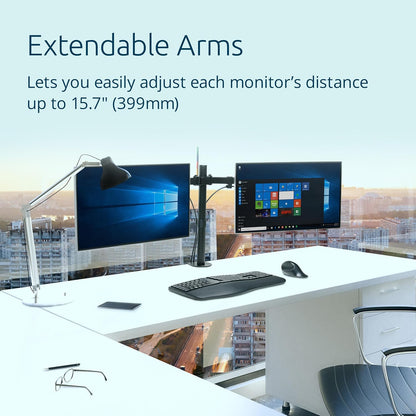 Dual Monitor Desk Mount, SmartFit Ergonomic Dual Monitor Arm for 2 Monitors Up to 32 inch and 17.6lbs for Office, Home, VESA Mount C-clamp Extended Monitor Stand, Black K55409WW