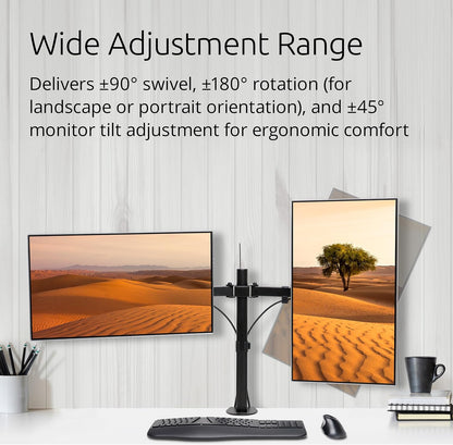 Dual Monitor Desk Mount, SmartFit Ergonomic Dual Monitor Arm for 2 Monitors Up to 32 inch and 17.6lbs for Office, Home, VESA Mount C-clamp Extended Monitor Stand, Black K55409WW