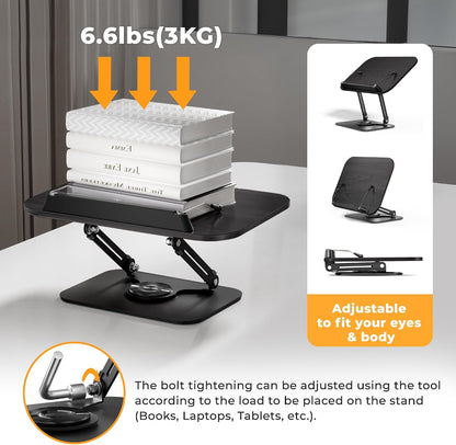 Book Stand for Reading, Adjustable Book Holder with 360° Rotating Bases, Foldable Designs, and Elastic Clips, Multifunctional Display Stand for Recipe, Cookbooks, Magazines, Tablets, Laptops
