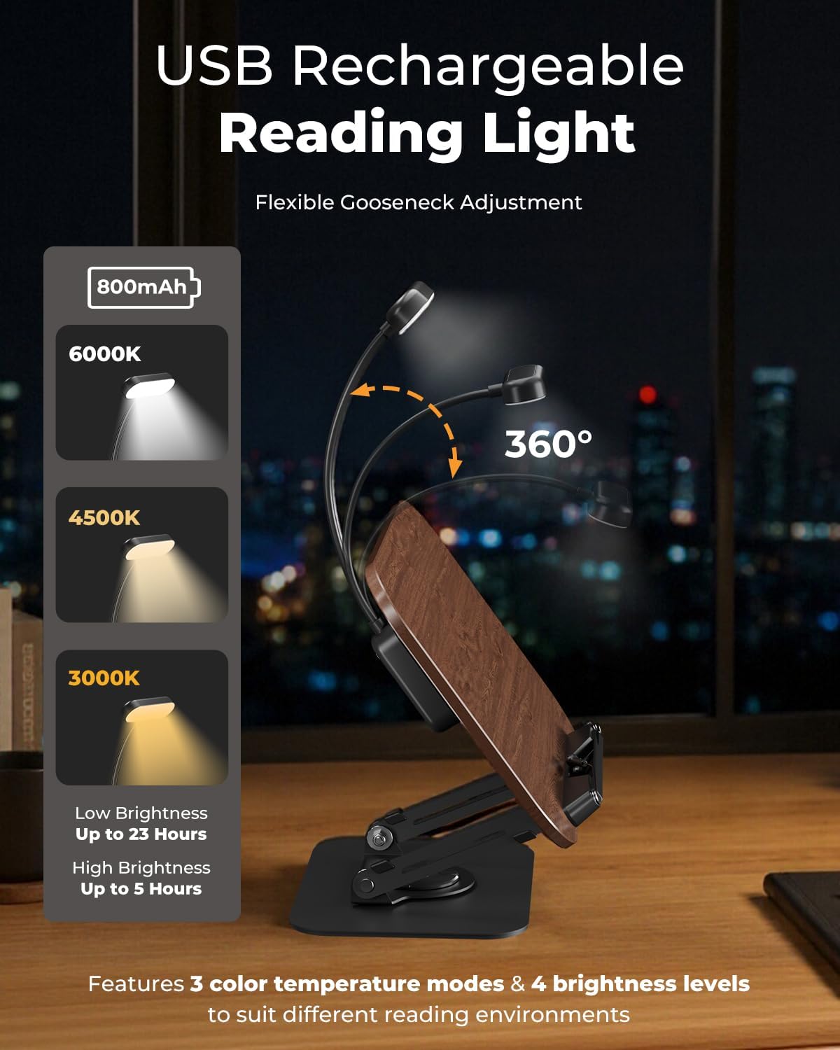 Book Stand for Reading, Adjustable Book Holder with 360° Rotating Bases, Foldable Designs, and Elastic Clips, Multifunctional Display Stand for Recipe, Cookbooks, Magazines, Tablets, Laptops