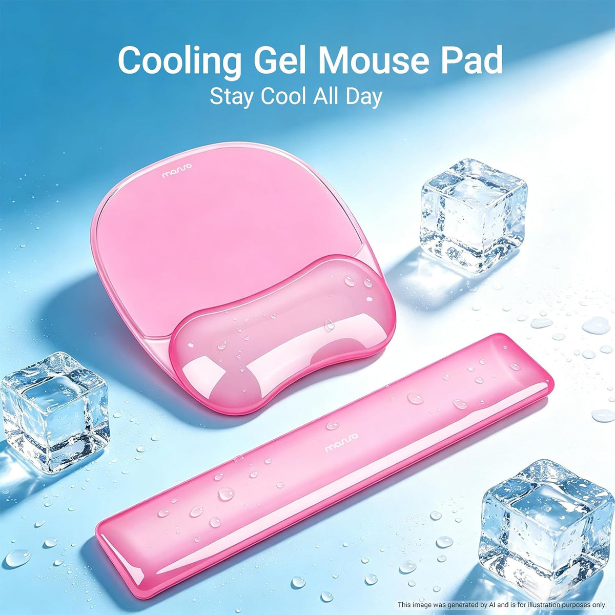 Cooling Gel Wrist Rest Support for Mouse Pad&Keyboard Set, Pink