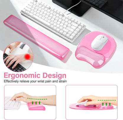 Cooling Gel Wrist Rest Support for Mouse Pad&Keyboard Set, Pink