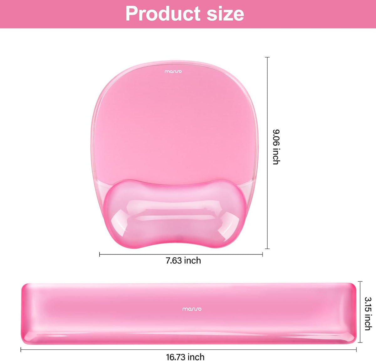 Cooling Gel Wrist Rest Support for Mouse Pad&Keyboard Set, Pink