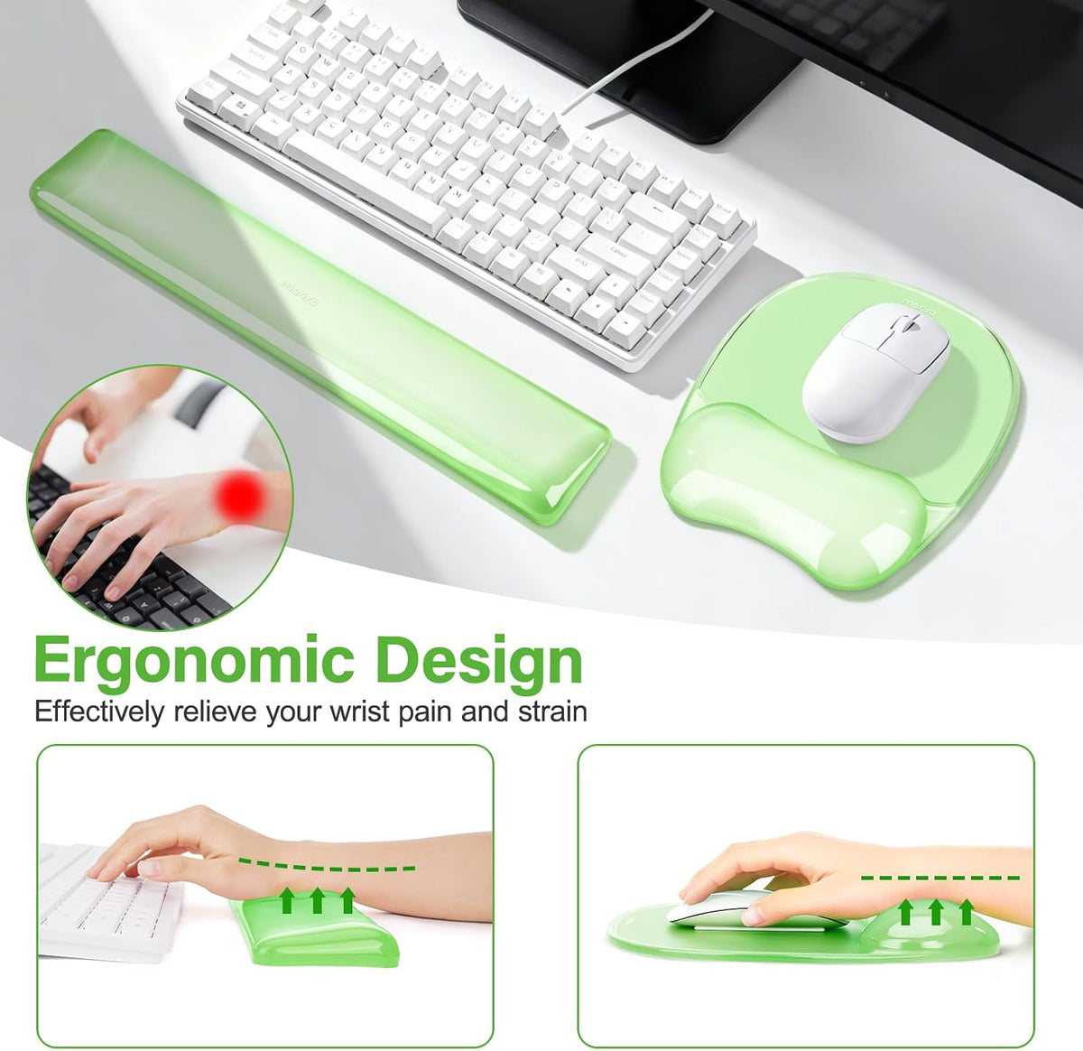 Cooling Gel Wrist Rest Support for Mouse Pad&Keyboard Set, Pink