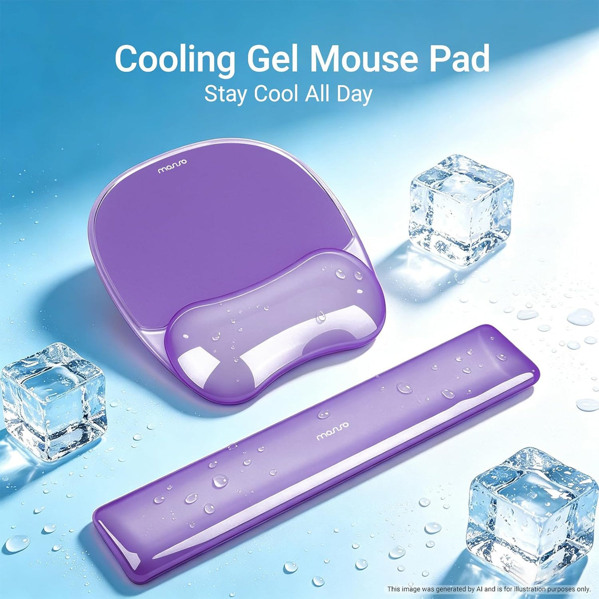 Cooling Gel Wrist Rest Support for Mouse Pad&Keyboard Set, Pink