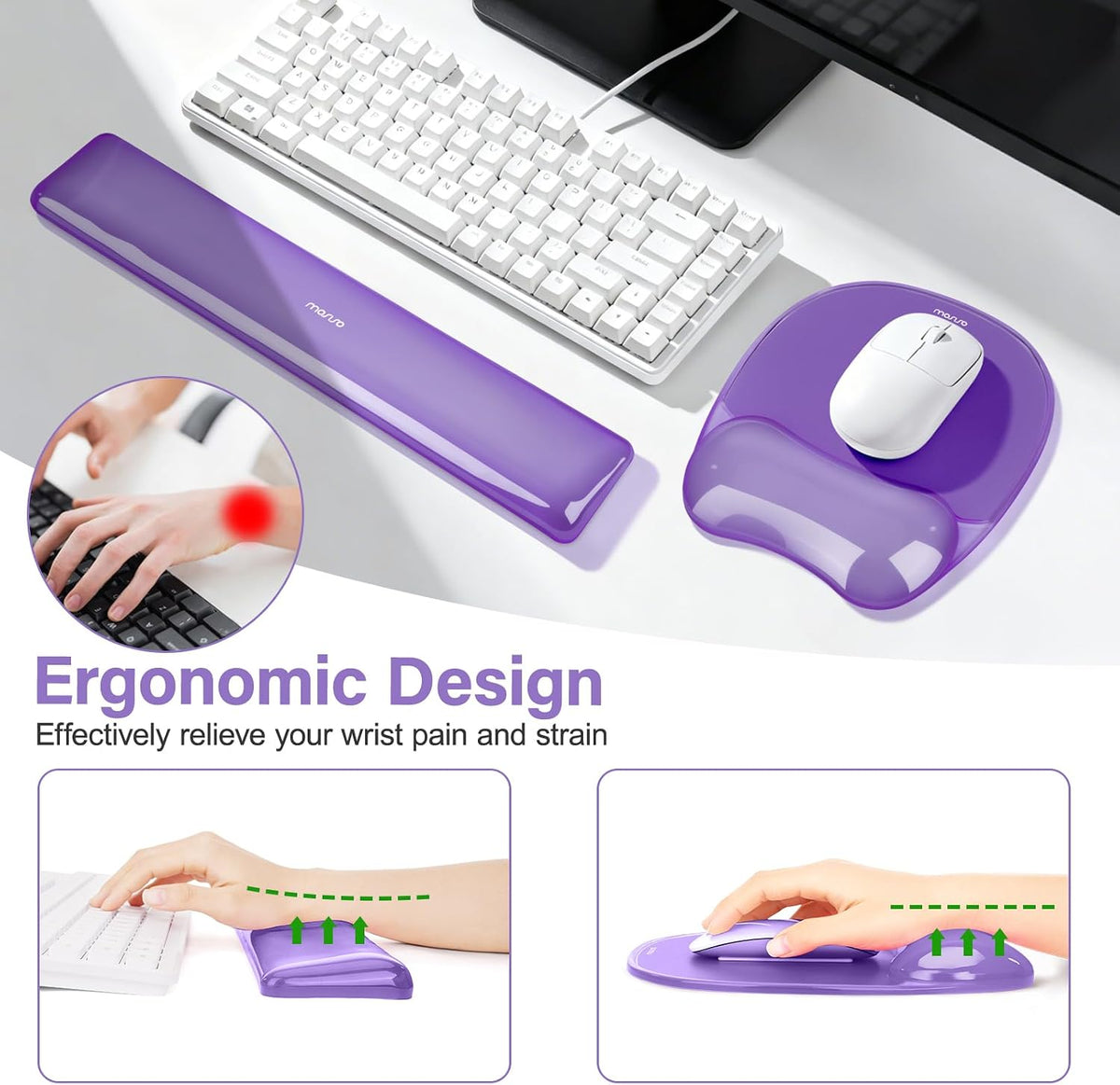 Cooling Gel Wrist Rest Support for Mouse Pad&Keyboard Set, Pink