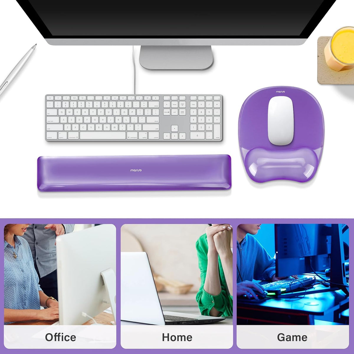 Cooling Gel Wrist Rest Support for Mouse Pad&Keyboard Set, Pink