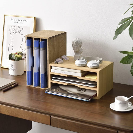 Wooden Desk Organizer 3-Tier Letter Tray and Paper Sorter, Brown