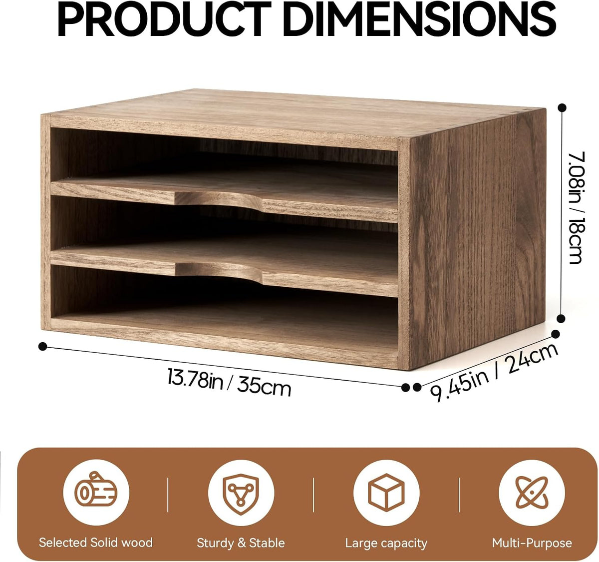 Wooden Desk Organizer 3-Tier Letter Tray and Paper Sorter, Brown