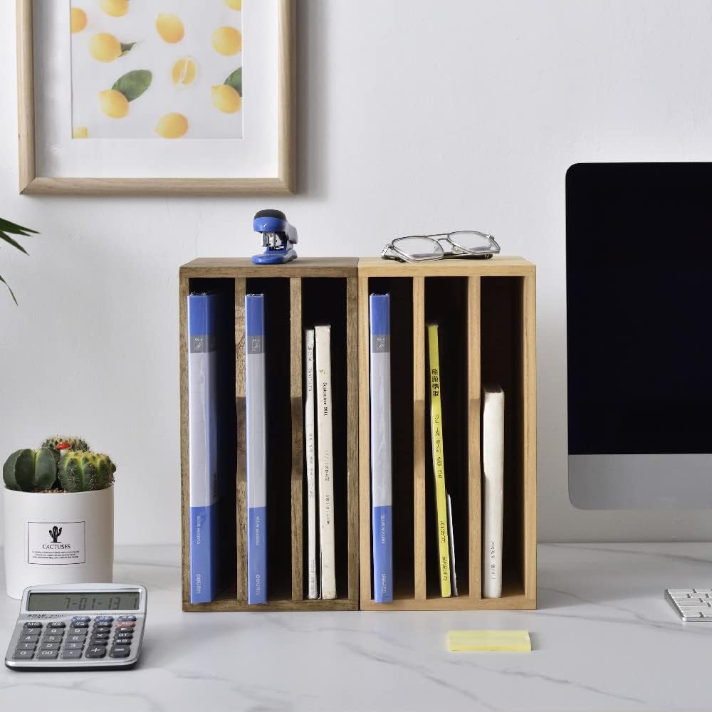 Wooden Desk Organizer 3-Tier Letter Tray and Paper Sorter, Brown