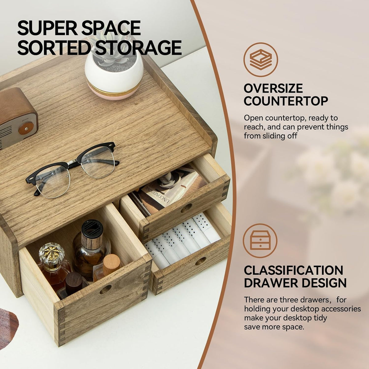 Wooden Desk Organizer 3-Tier Letter Tray and Paper Sorter, Brown