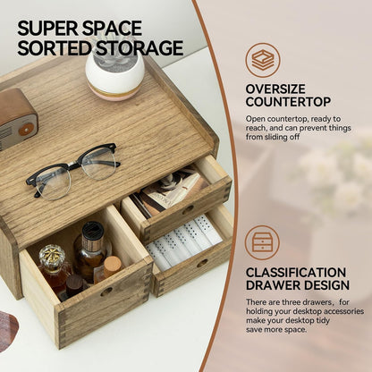Wooden Desk Organizer 3-Tier Letter Tray and Paper Sorter, Brown