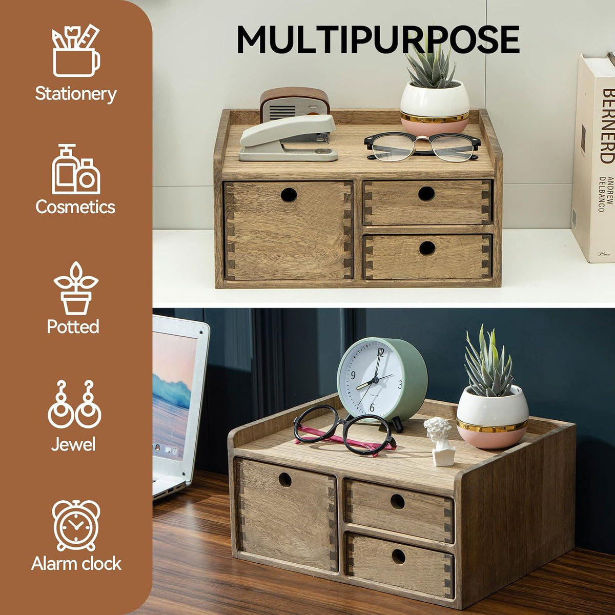Wooden Desk Organizer 3-Tier Letter Tray and Paper Sorter, Brown