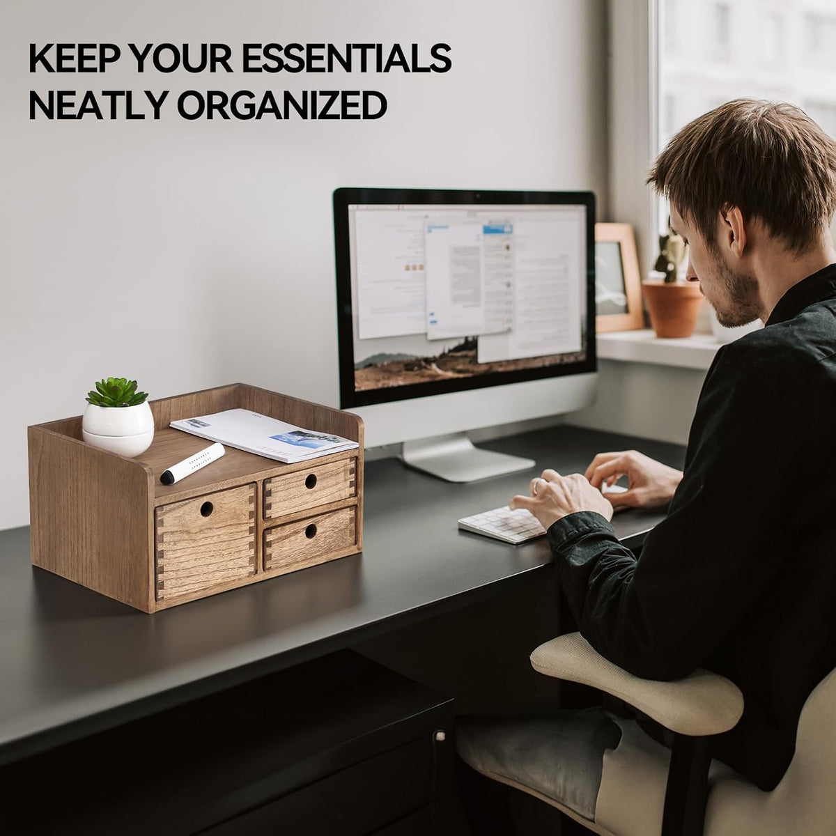 Wooden Desk Organizer 3-Tier Letter Tray and Paper Sorter, Brown