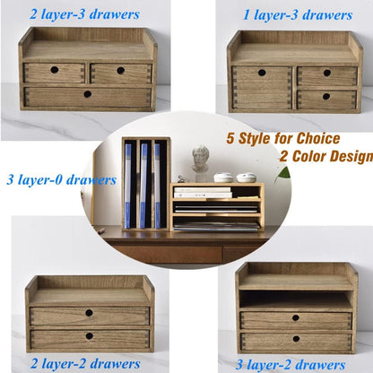 Wooden Desk Organizer 3-Tier Letter Tray and Paper Sorter, Brown