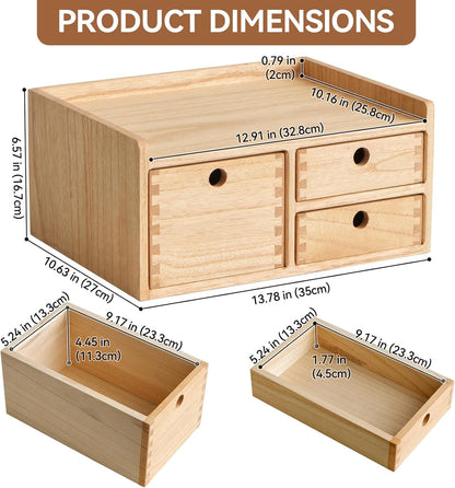 Wooden Desk Organizer 3-Tier Letter Tray and Paper Sorter, Brown