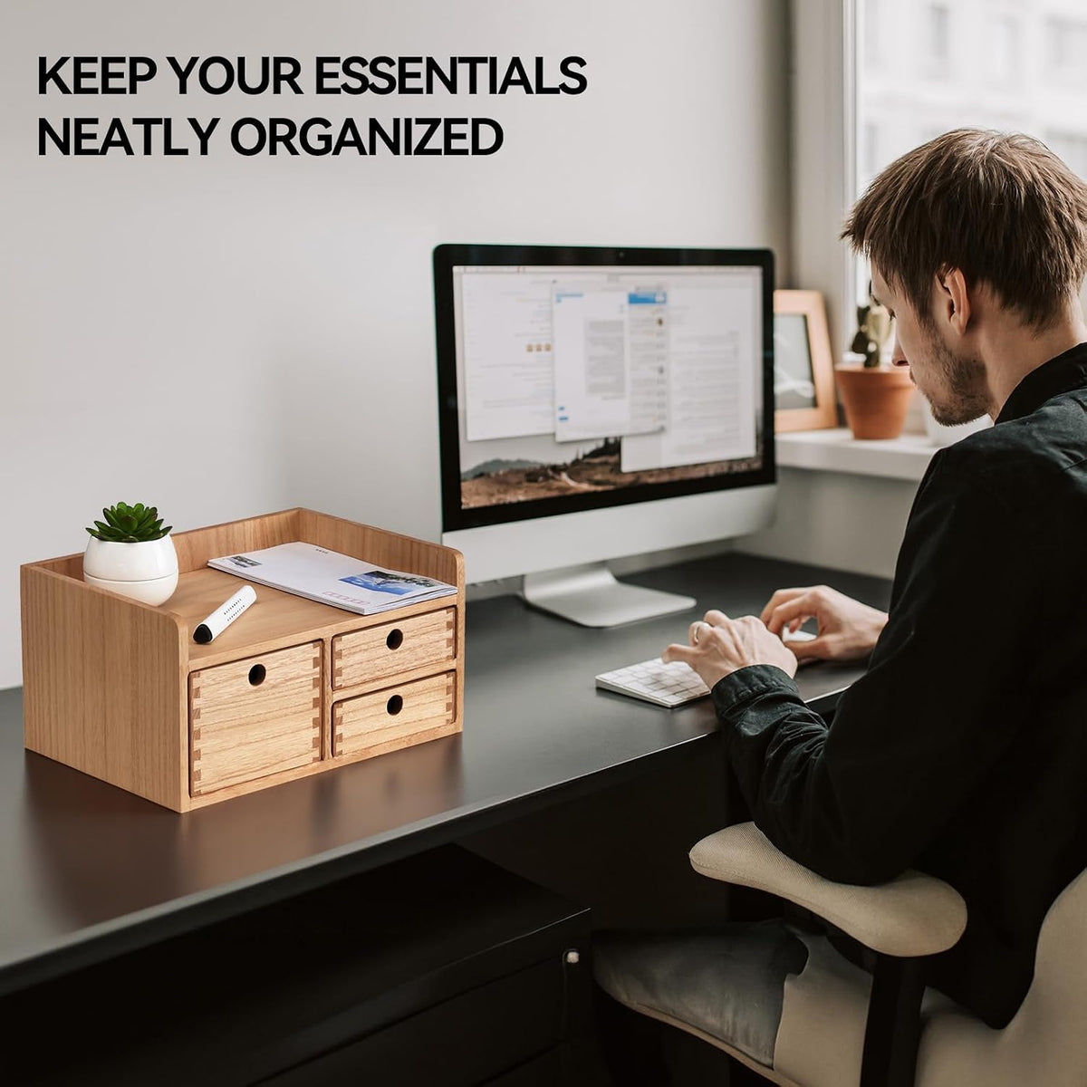 Wooden Desk Organizer 3-Tier Letter Tray and Paper Sorter, Brown