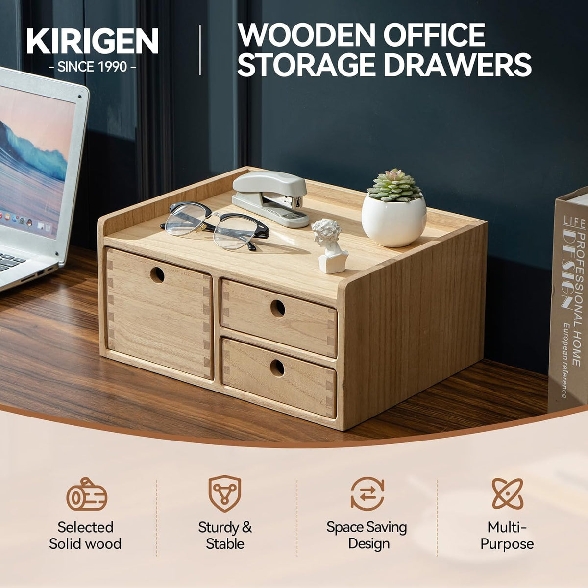 Wooden Desk Organizer 3-Tier Letter Tray and Paper Sorter, Brown