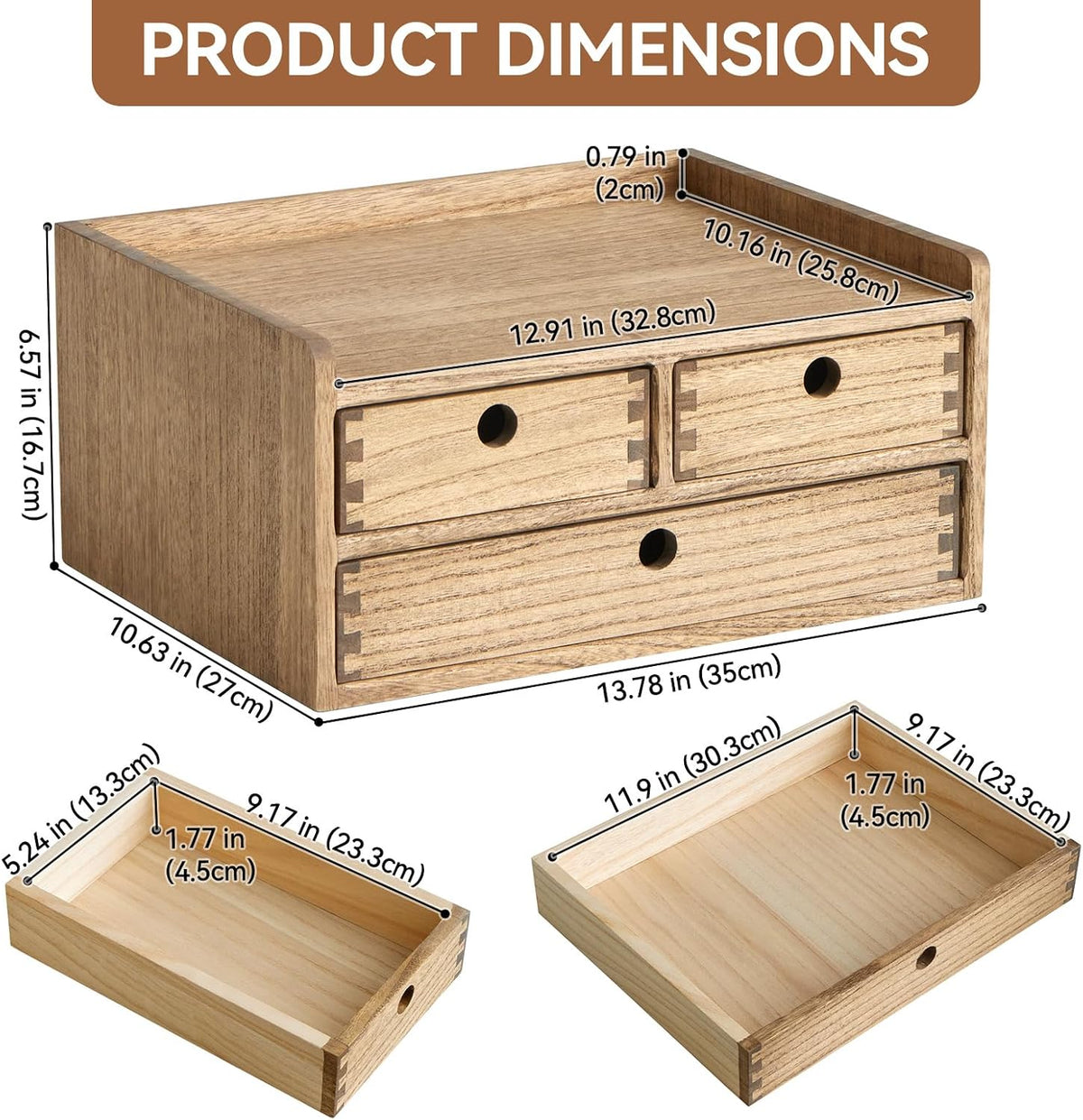 Wooden Desk Organizer 3-Tier Letter Tray and Paper Sorter, Brown