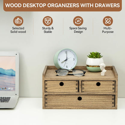 Wooden Desk Organizer 3-Tier Letter Tray and Paper Sorter, Brown